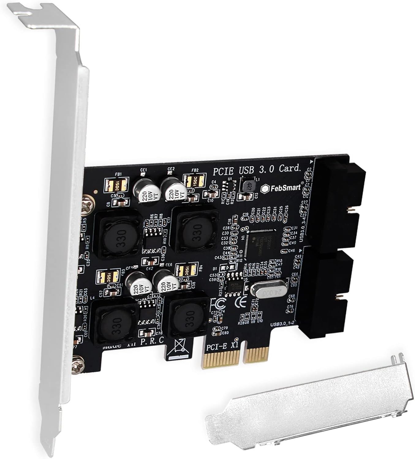 2X 19Pin USB 3.0 Header Ports PCIE USB 3.0 5Gbps Expansion Card for Windows and Linux Desktop PCs, Built in FebSmart Self-Powered Technology, No Need Additional Power Supply (FS-H2-Pro)