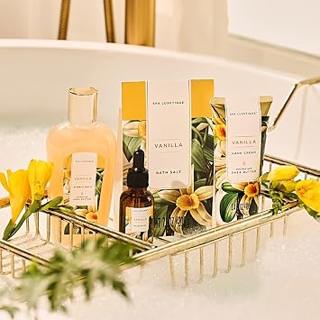 Spa Luxury Gift for Women 12-Piece Vanilla Fragrance Bath Gift Set with Bath Salt Bath Bombs Shower Gel Hand Cream Hair Turban with Button Birthday Gift Mother's Day Gift for Mum Christmas Gift