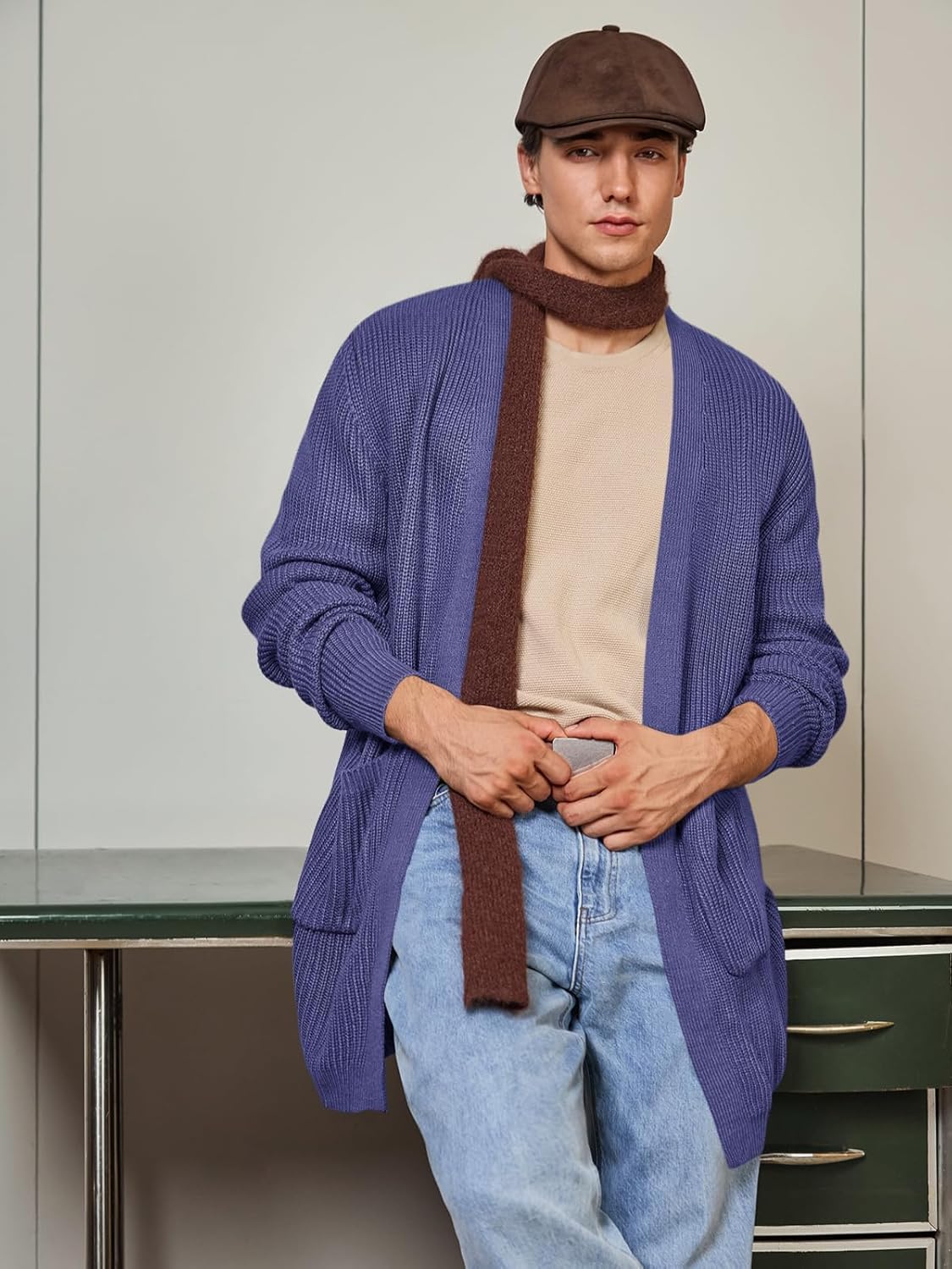 Runcati Mens Cardigan Sweater Casual Cable Knit V Neck Open Front Ribbed Long Winter Sweaters - Image 4