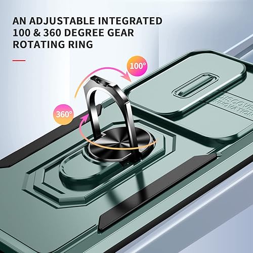 Miniatura 7 de Funda para Samsung Galaxy S23 5G con cubierta deslizante para cámara y protector de pantalla de vidrio templado, soporte de anillo, protección de