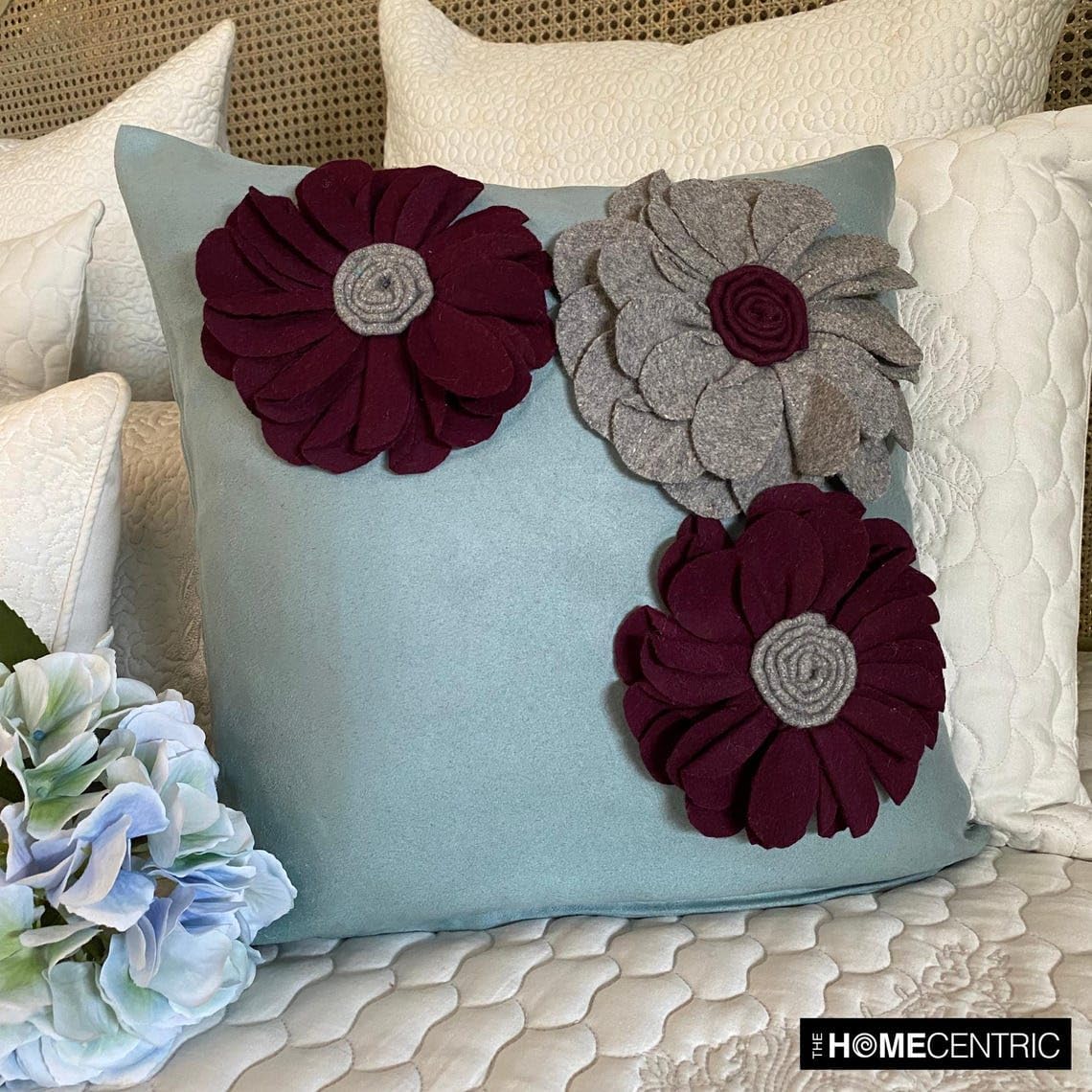 Fabric Mart Direct Euro Pillow Sham, Light Blue Euro Pillow Shams 26x26 inch (65x65 cm) Felt Euro Pillow Covers, Nature & Floral, Contemporary European Sham Pillow Covers Easter - Full Bloom