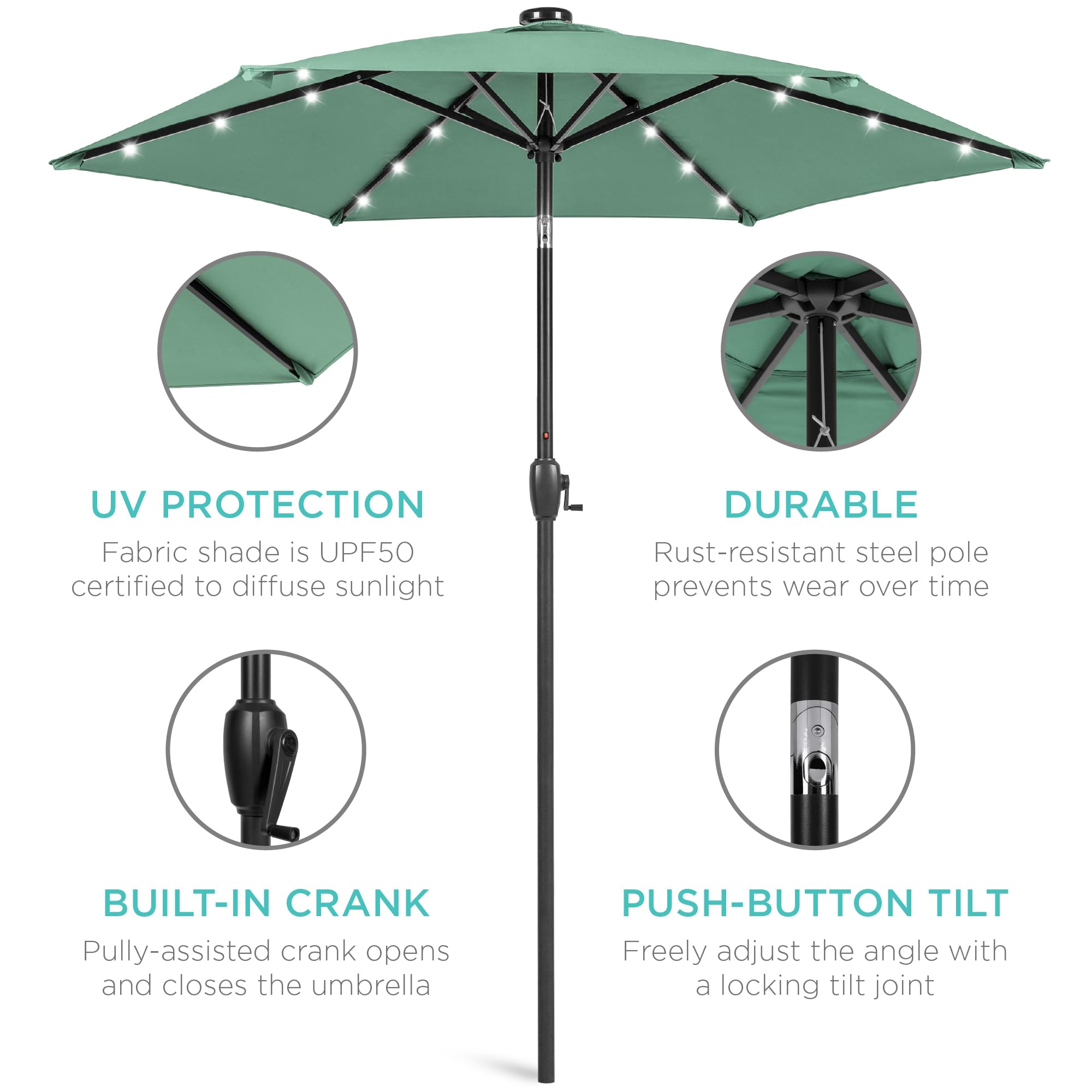 Best Choice Products 7.5ft Solar Umbrella LED Lighted Patio Umbrella, Table Market Umbrella with Tilt and Crank, Outdoor Umbrella for Garden, Deck, Backyard, Pool and Beach