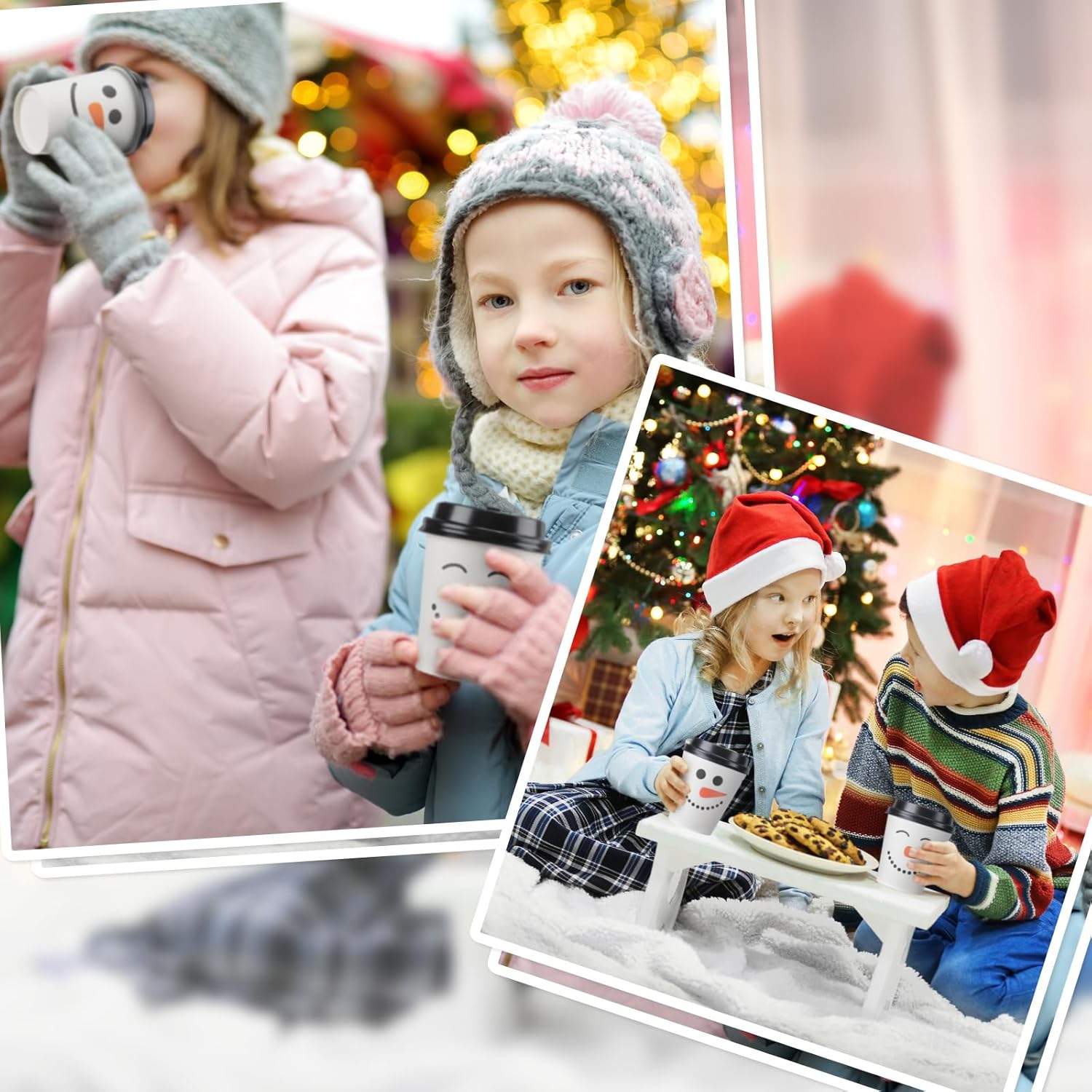 Sliner 120 Pcs Christmas Snowman Disposable Paper Coffee Tea Cups with Lids Winter Wonderland Xmas Cocoa Cups for Juice Hot Cold Beverage Drinks Seasonal Holiday Party Supplies(9 oz)