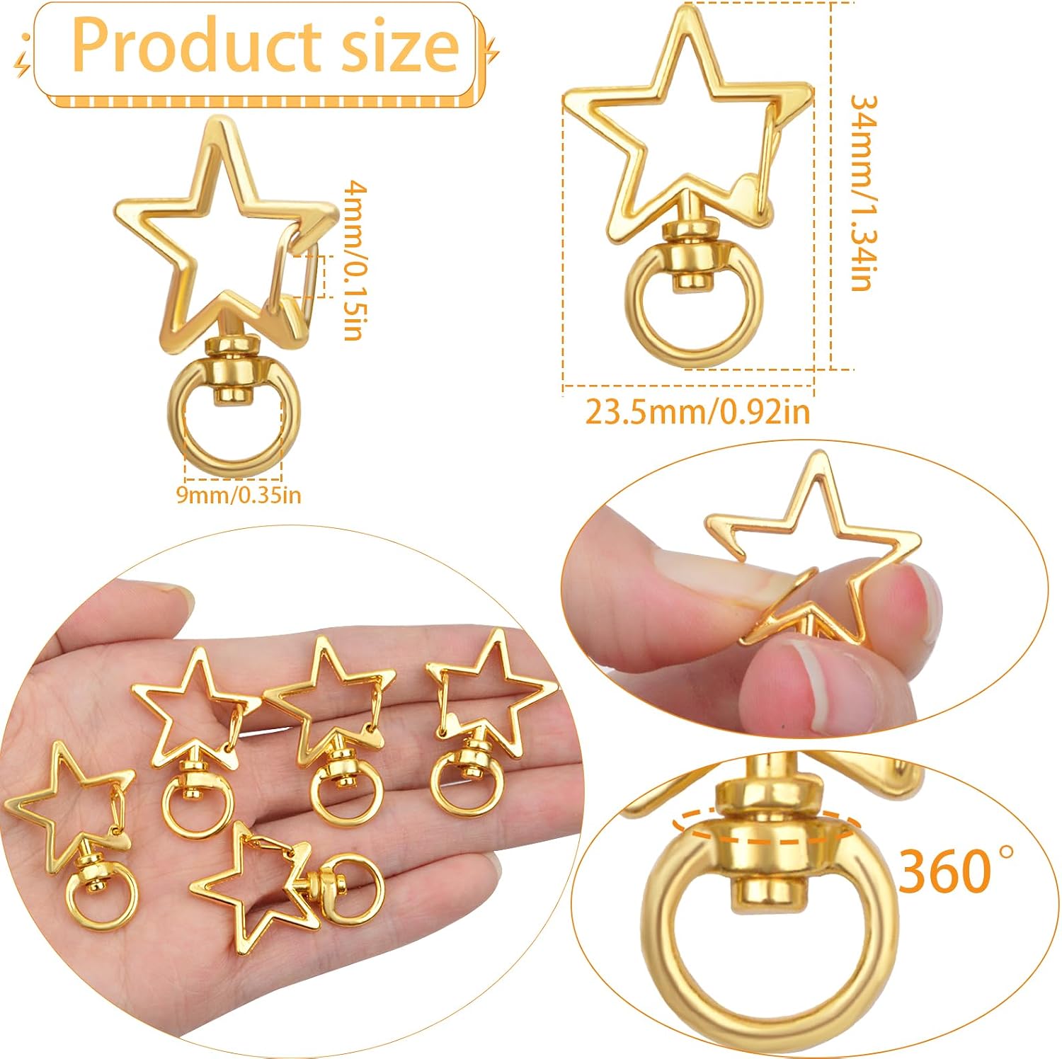 BronaGrand 40pcs Golden Star Shape Keychains Clasps Metal Zinc Alloy Swivel Lobster Claw Clasp Clips Snap Hooks for DIY Keyrings Pendants Backpacks Handbags Accessories Supplies image 2