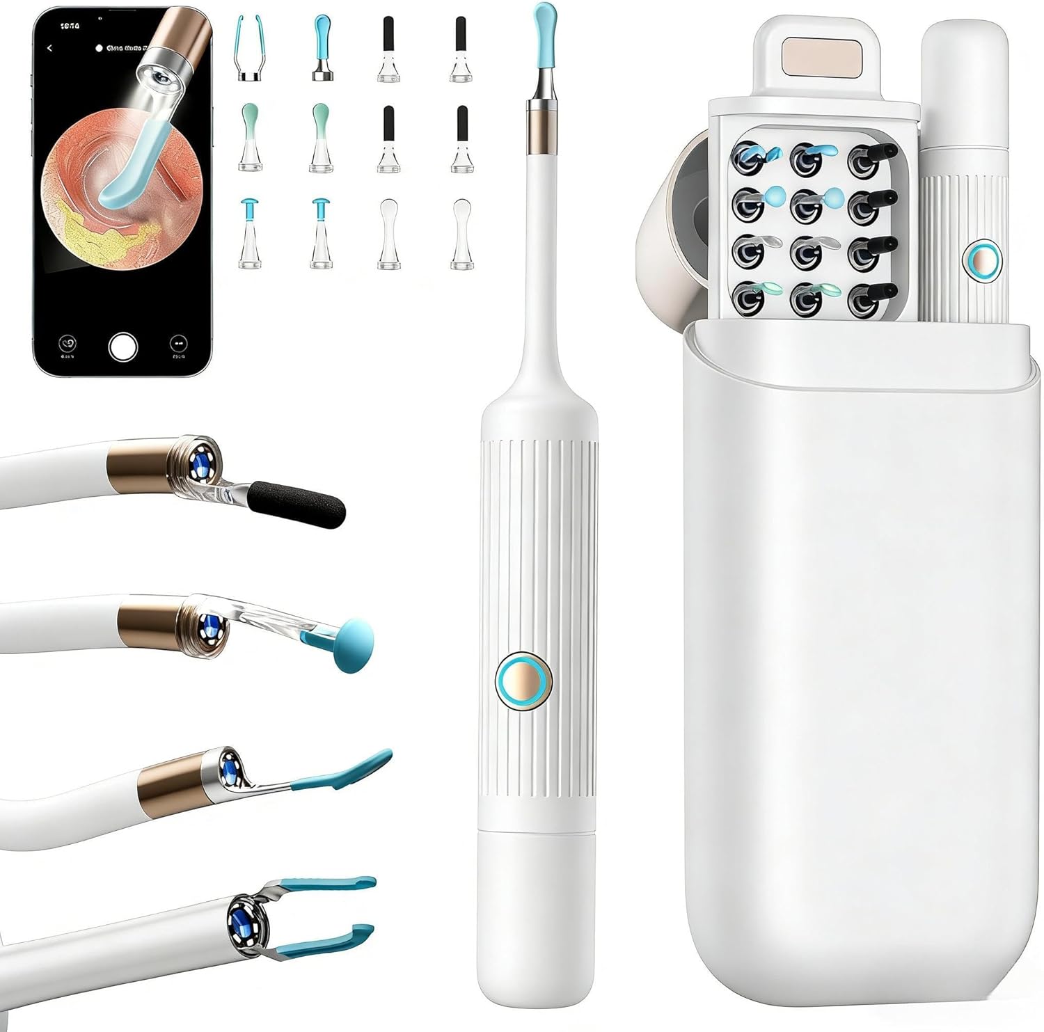 Visual Ear Wax Remover with Camera, 1080P HD Ear Scope for Phone, 6 LED Lights, 4 Silicone Ear Pick Tips – Rechargeable Earwax Removal Kit for Adults, Kids