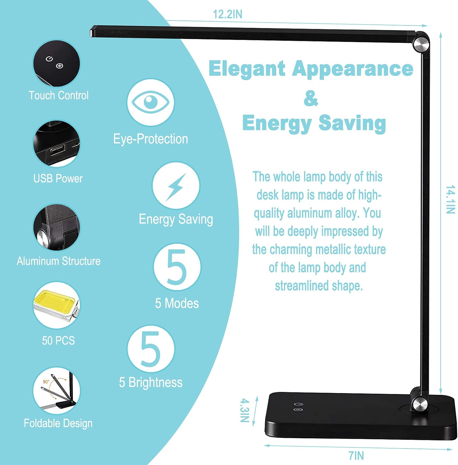 LED Desk Lamp with USB Charging Port, Desk Lamp with Wireless Charger 5 Lighting Modes and 5 Brightness Levels, 30/60 Min Auto Timer, Touch Control, Eye-Caring Desk Lamps for a Home Office Black - - 