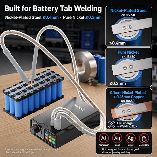 AWithZ UK3 Portable Battery Spot Welder Set, Double Solder Point Strength, 10000mAh with 1650A Maximum Momentary Current, 1-100 Levels, 3 Modes, Foot Pedal, WP110 Welding Pins - 5