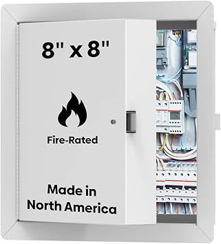 Best 8" x 8" Insulated Fire Rated Metal Access Door with Flange, LEED Compliant 20-Gauge Galvanneal Steel Wall Access Panel, 2" Mineral Wool Insulated Access Door for Ceilings/Walls, White, BA-PFI