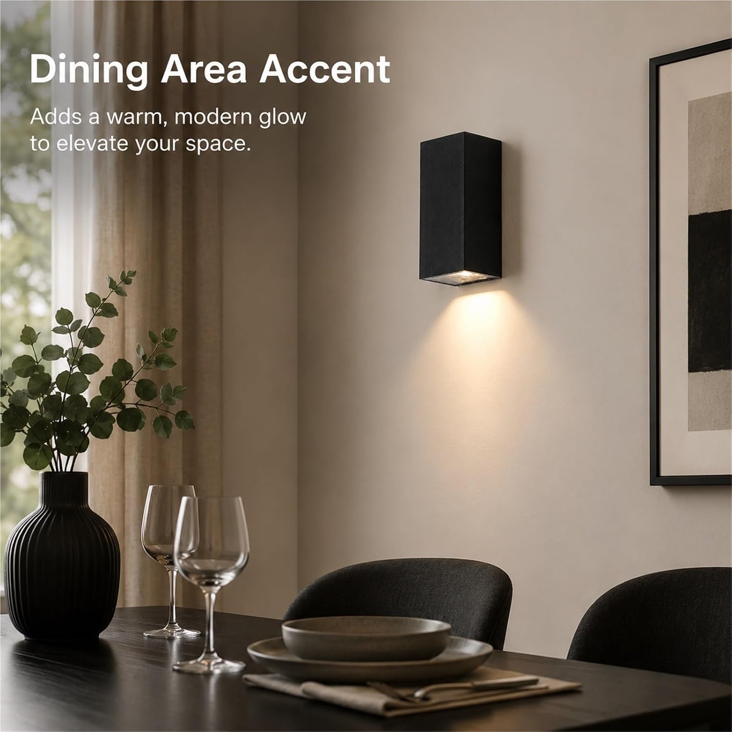 Indoor Wall Light, 6.3" Black Aluminum Up, Down Rectangular Shape | Fixed Installation Provides Everyday Lighting for Bedrooms, Lounges, Offices and Entryways, for Daily Comfort