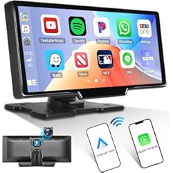 Pantallas Cabezales Para Autos CAMECHO Pantalla estéreo portátil para Coche de 9.3 Pulgadas con Apple Carplay inalámbrico y Android Auto, con Dashcam Frontal, Altavoz con Pantalla táctil Bluetooth/FM/AUX/SiRi+Grabación en Bucle.