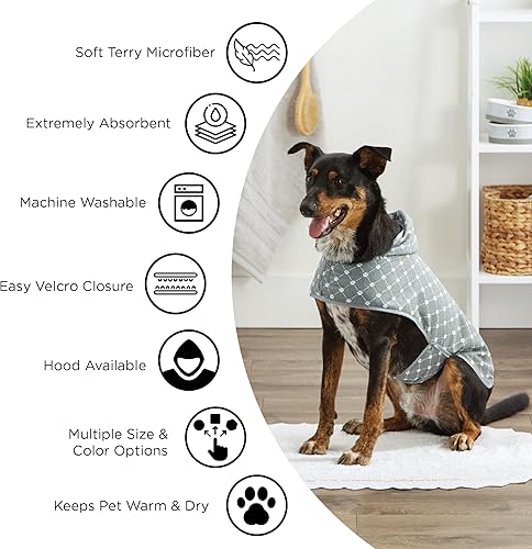 Miniatura 8 de Bone Dry Colección de batas para mascotas, bata de baño de microfibra absorbente bordada con cierre ajustable, para perros y gatos, talla XS, lavanda