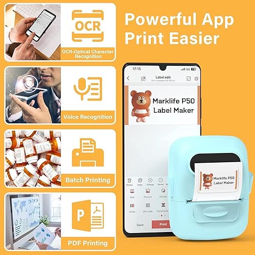 Miniatura 6 de MARKLIFE P50 Label Maker with 3 Pack Thermal Label, 2 Inch Portable Barcode Label Printer Bluetooth Thermal Labeler for Jewelry Retail Barcode Small