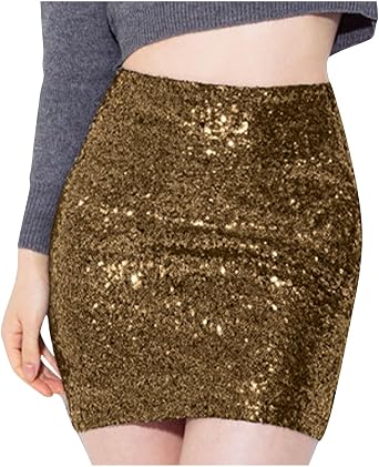 HGps8w Sparkly Sequin Mini Skirt for Women Sexy High Waisted Glitter Bodycon Skirts Stretch Night Out Party Clubwear