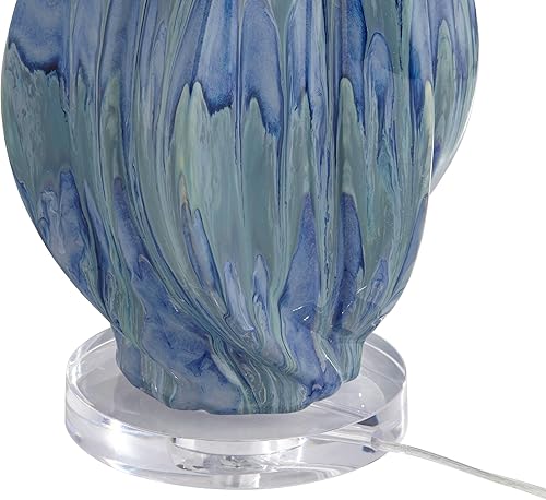 Miniatura 7 de Possini Euro Design Teresa Modern Style Table Lamp with Table Top Dimmer 31" Tall Teal Blue Ceramic Beige Fabric Drum Shade for Living Room Bedroom