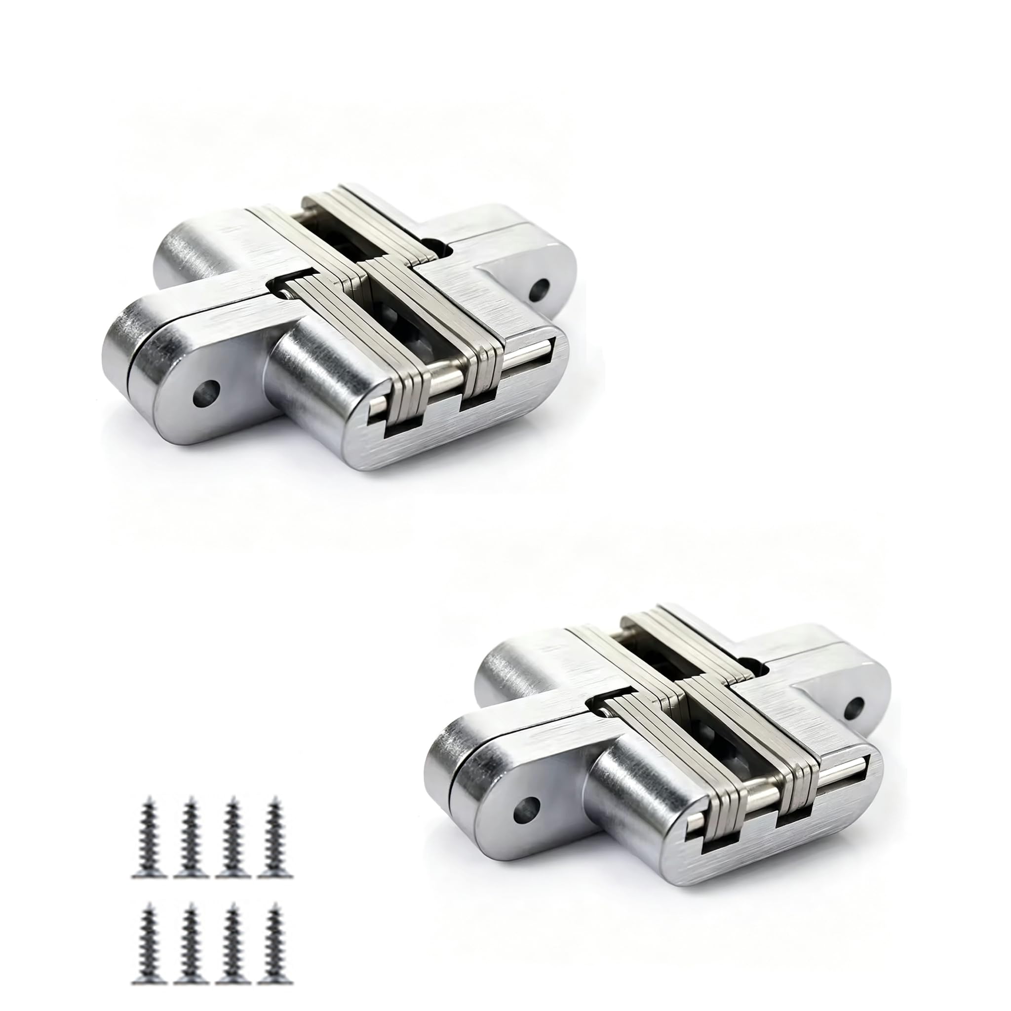 Unsichtbares Kreuzscharnier aus Edelstahl, robust, drehbar, leises Scharnier, geeignet für Holztüren, Schränke, Esstische, Möbel usw. (Silber, 2 Stück)