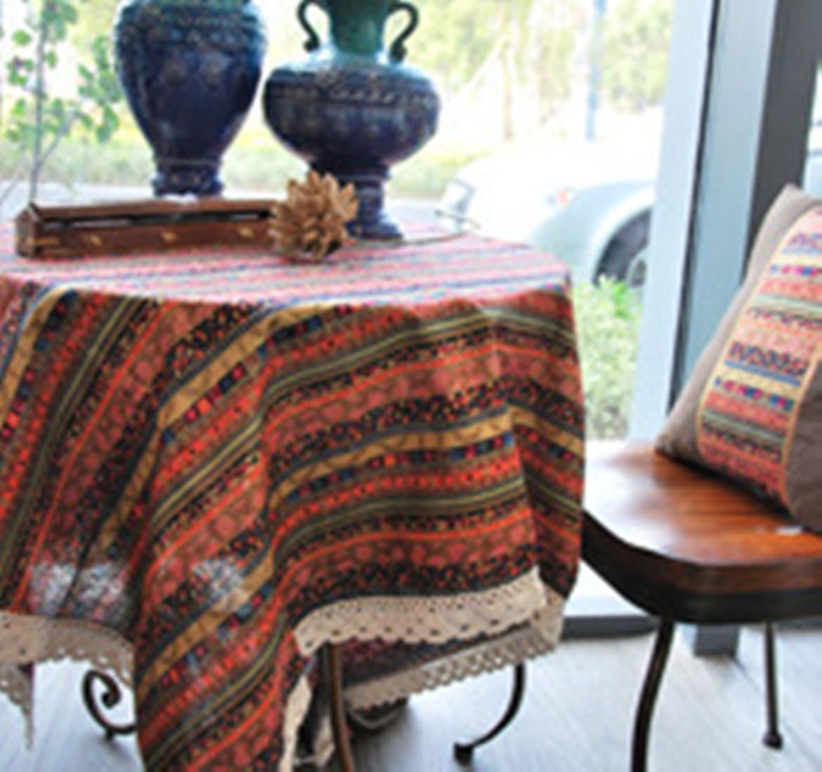 Jinsen Classic Linen Cotton Printed Tablecloth Dustproof Rectangular Table Cloth Wedding Party Hotel Table Cover,Assorted Size (140x220 cm (55x87 inch), Retro Style)