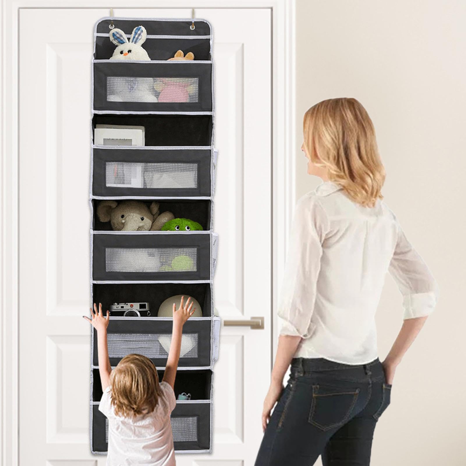 Organizador para colgar sobre la puerta, organizador de armario de gran | capacidad, de ahorro de espacio, parte trasera de la puerta para juguetes, pañales, toallitas, toallas, calcetines