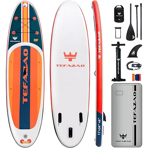 34'' Wide Inflatable Stand Up Paddle Board, 400lbs Capacity SUP Board with Premium Paddle Board Accessories, 100L Backpack, Dry Bag, Adj Paddle with for Adults