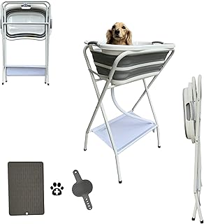 Collapsible Elevated Pet Bathtub, Foldable Washing Station for Small to Medium Dogs and Cats, Portable Pet Shower and Groo...