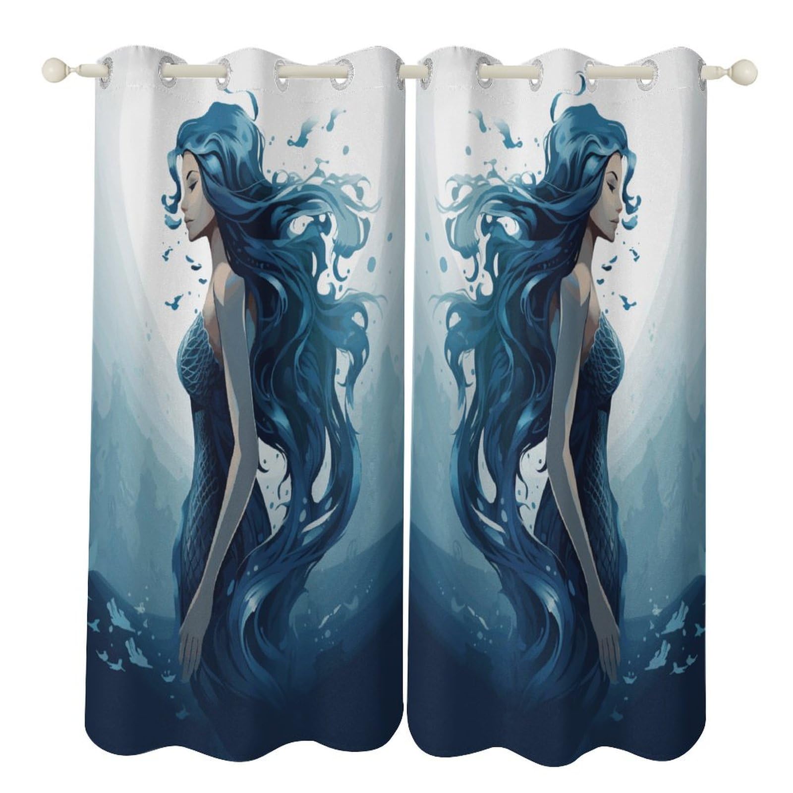 Rideaux occultants motif sirène bleue de haute qualité