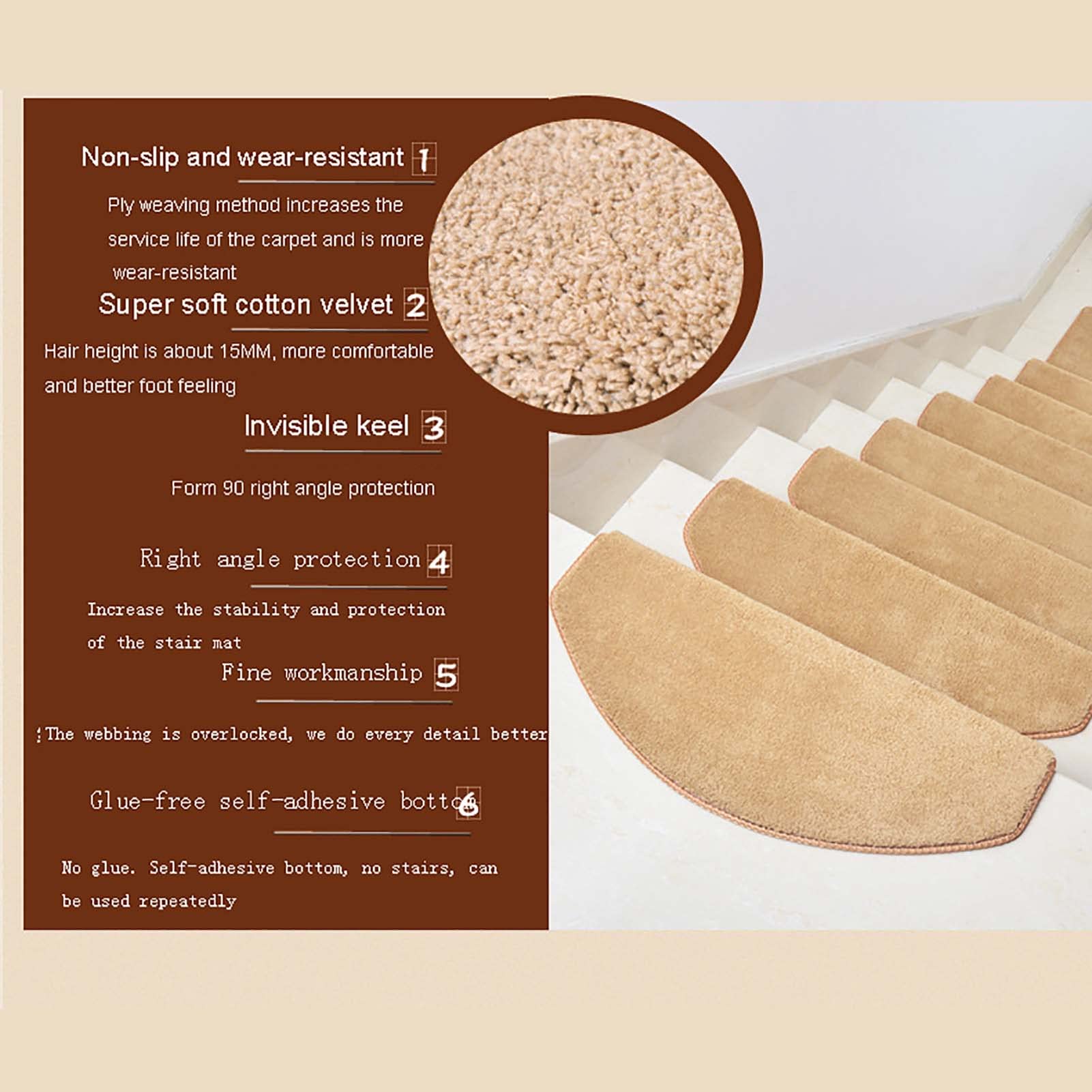 Set di 7 copriscale lavabili in lavatrice, in sisal, con tappetino autoadesivo antiscivolo, per bambini, anziani e animali domestici, 18 x 24 cm