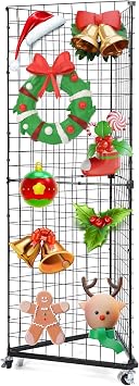 Triangular Gridwall Display Stand 24"x68" with Base & Casters, 3-Sided Rolling Grid Tower Rack for Retail Stores, Vendor Events, Craft Shows - Black