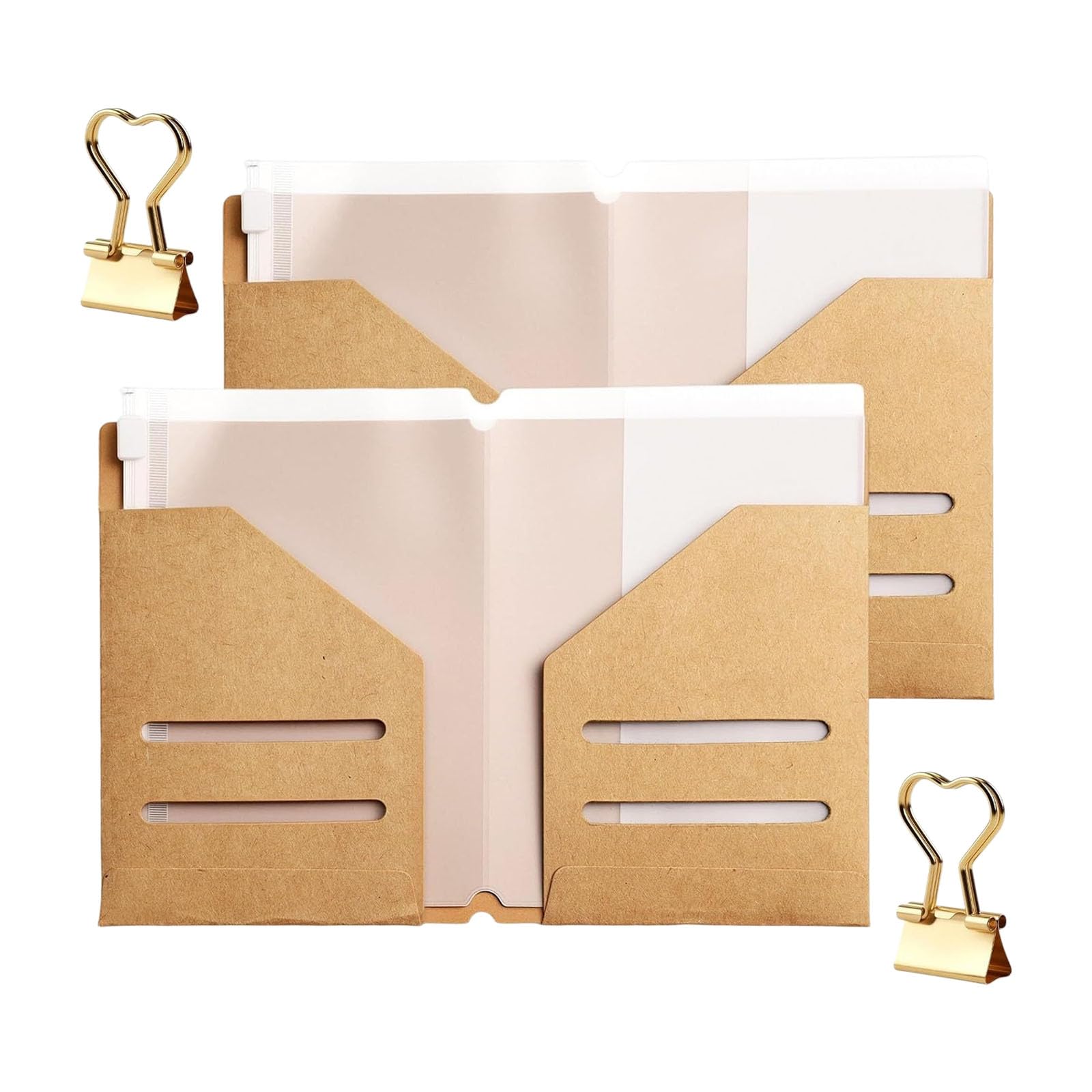 Oxxggkao Krafts Paper Document Organizers 6Pcs Notebook Insert with Clip and Pockets Travel Organizers