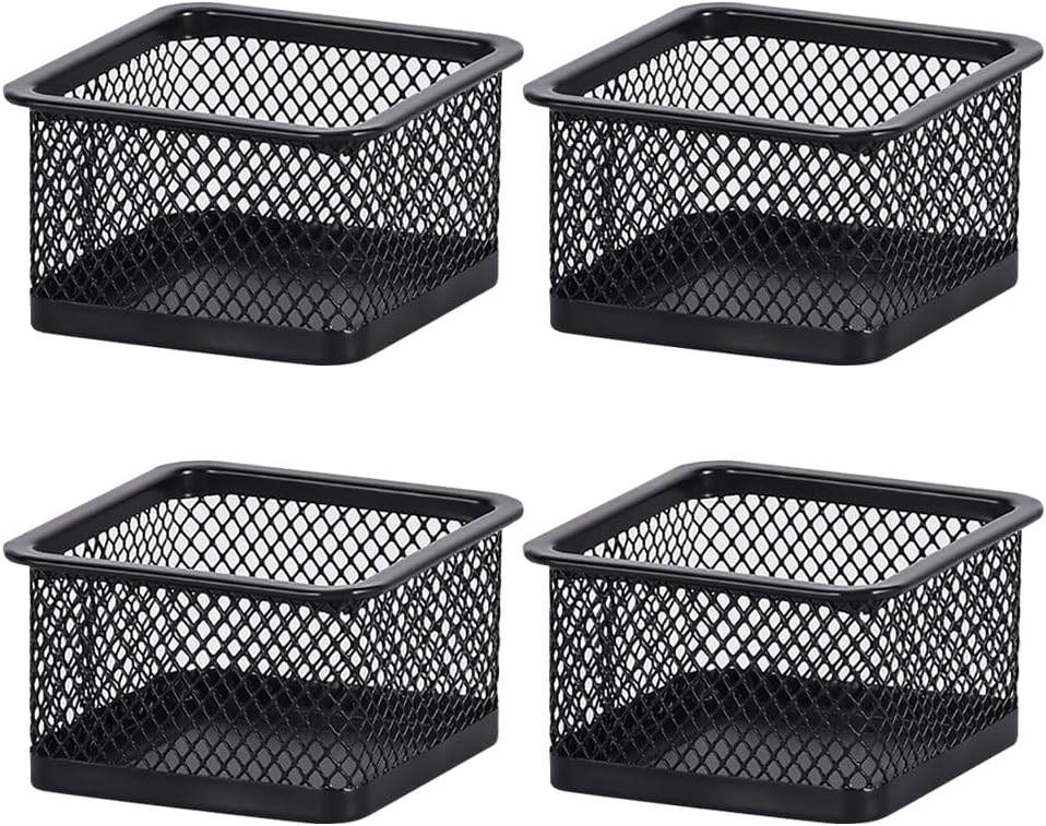 GSHLLO 4 Pcs Metal Mesh Paper Clip Holder Small Square Paper Clip Dispenser Desk Paperclip Organizer Cup Table Binder Clip Container Mini Office Organize Supplies