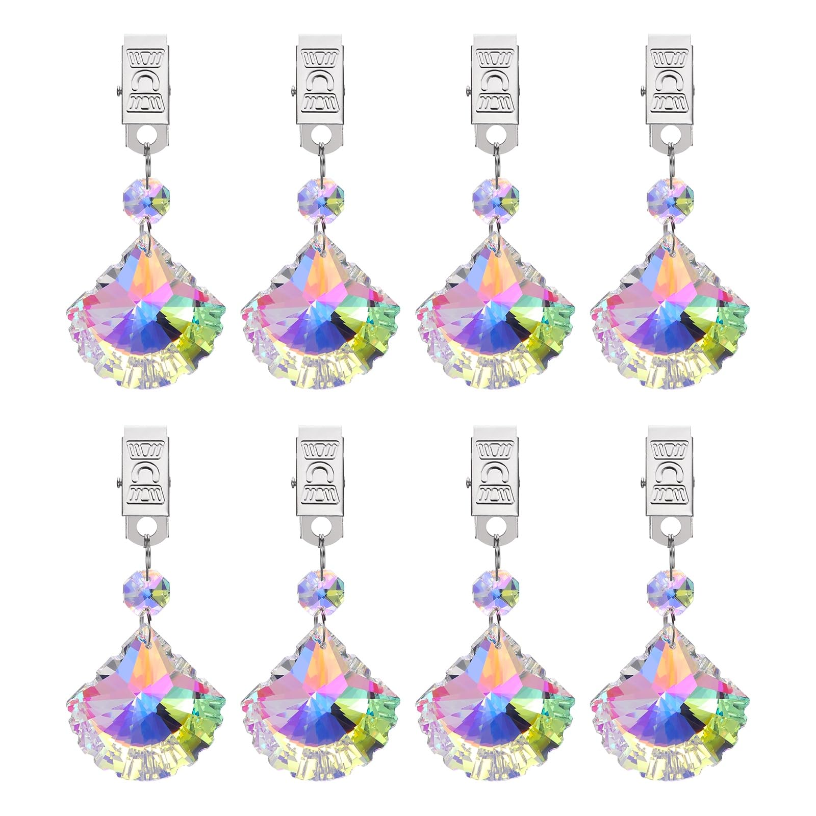 sourcing map 8Pcs Tablecloth Weights, Crystal Table Cover Weights with Metal Clips, Clear Big Scallop Shape Pendant Curtain Weight for Outdoor Picnic Garden Table Decoration(AB Color)