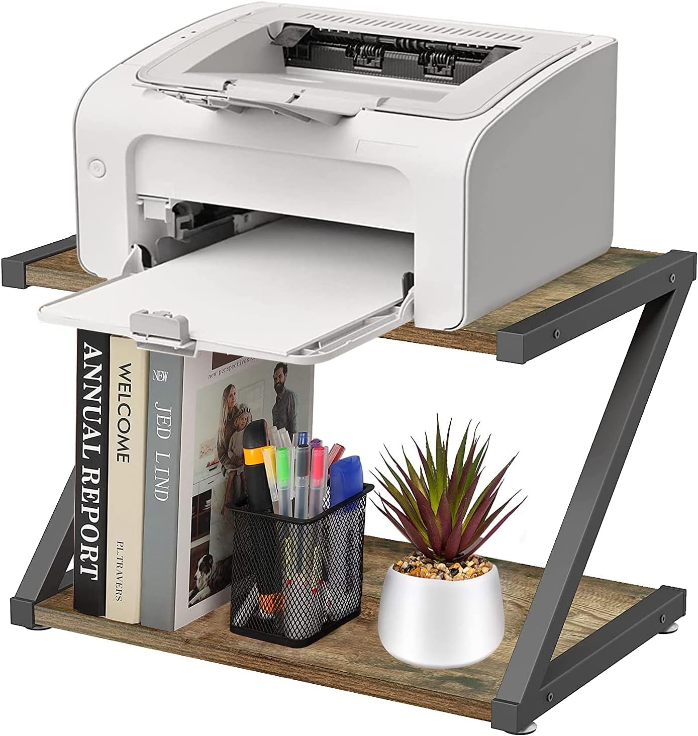 Angju Rustic Wood Desktop Printer Stand Home Printer Stands Table Top