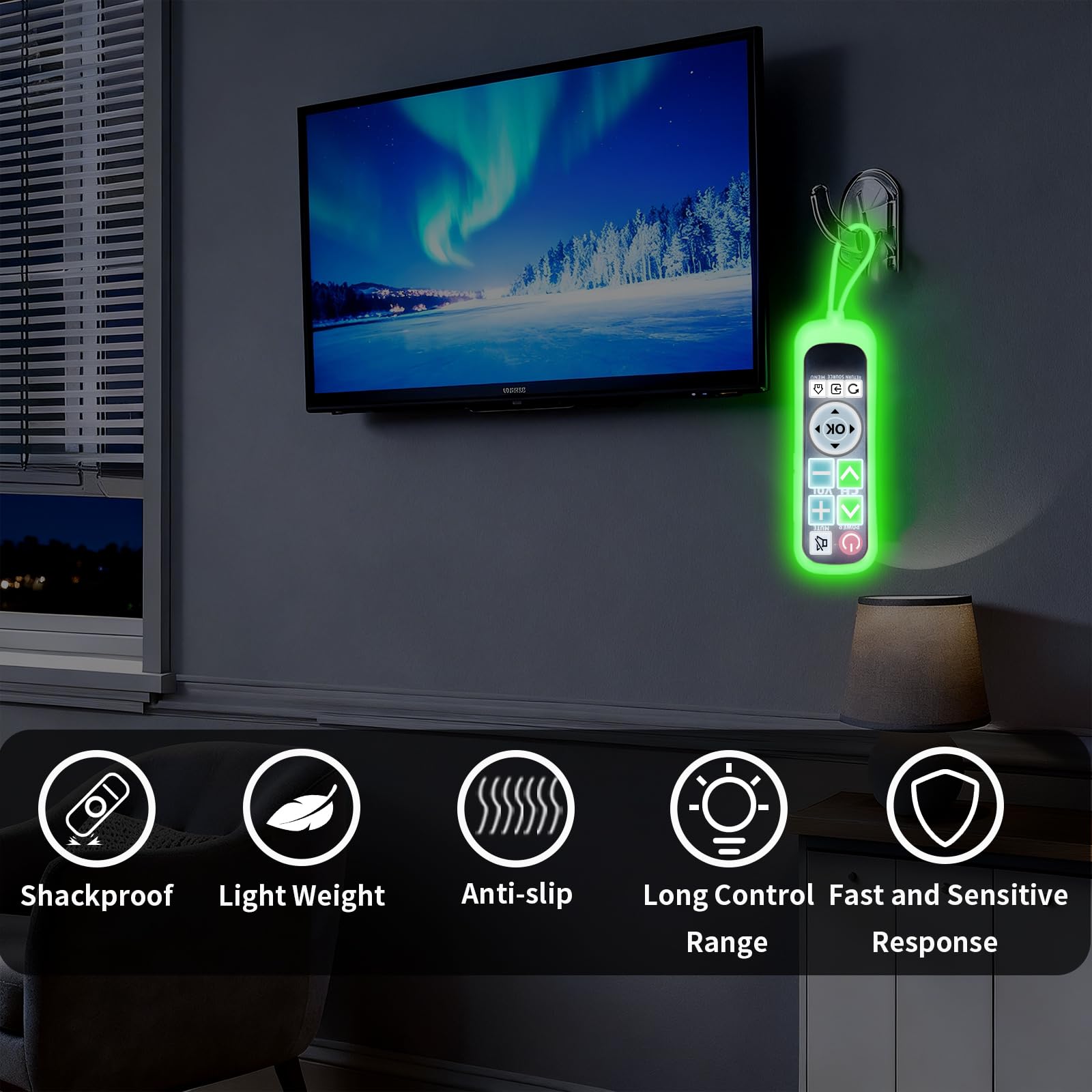 Mando a distancia retroiluminado con botón grande para TV LG con cubierta y gancho, control remoto universal sin configuración para personas mayores con mala visión, pacientes con enfermedad