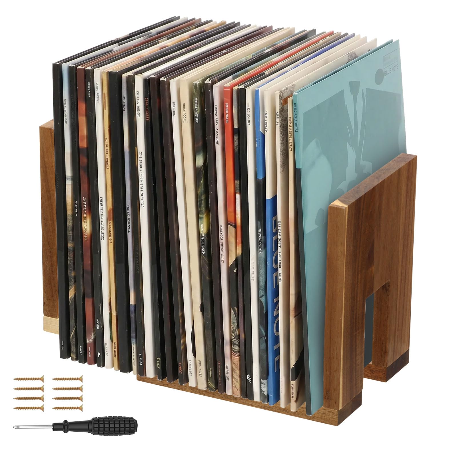 Zhjiutak Vinyl Record Stand,Record Storage Holder Holds 10–60 LPs, Acacia Wood Vinyl Display Shelf Rack for Albums Magazine Book Files