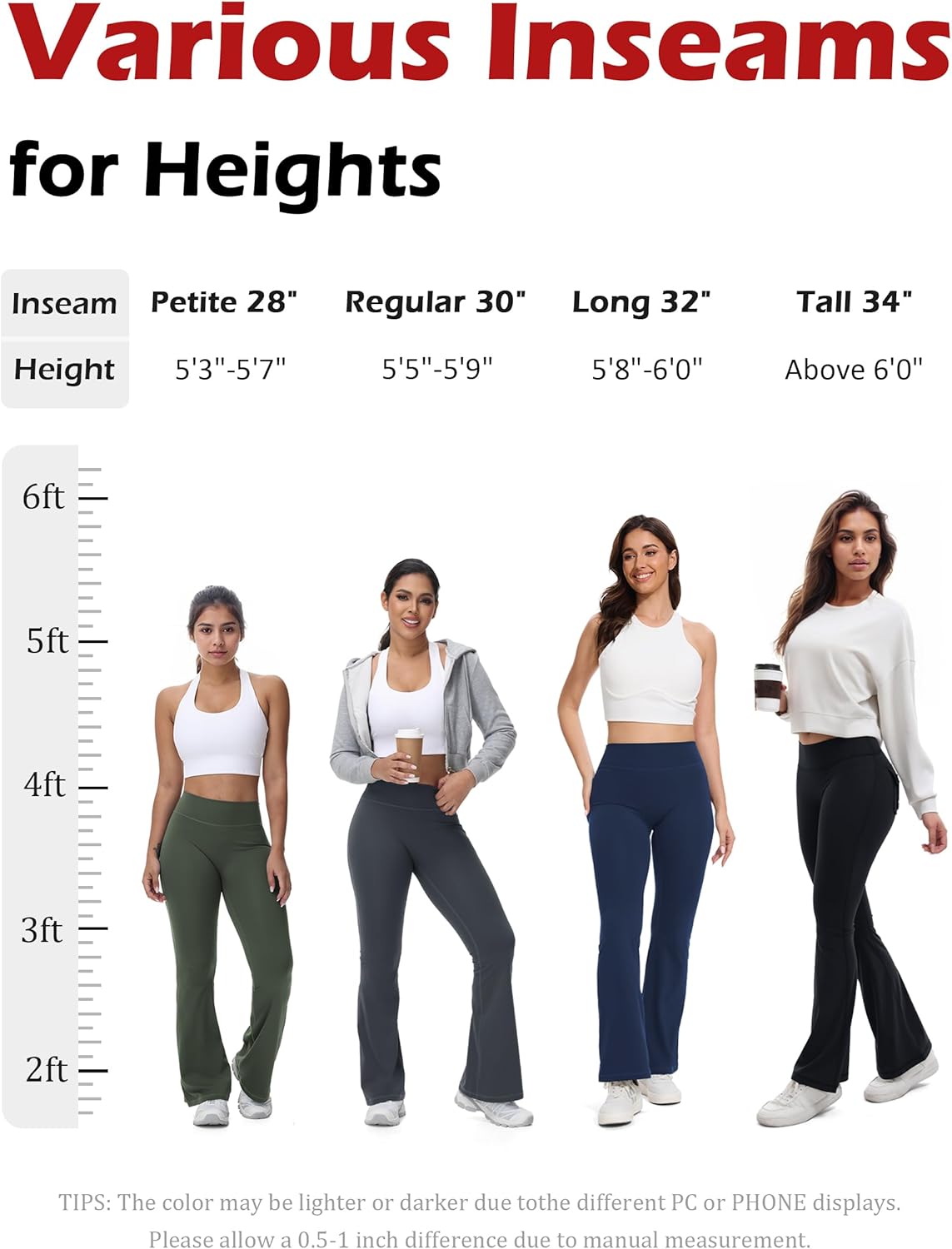 Tapata Flare Leggings for Women 28/30/32/34 Petite Tall Long Inseam Butt Lift Yoga Pants with Pockets Gym Scrunch Workout - Image 4