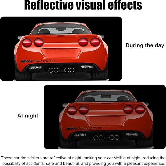 Kewucn 14 PCS Car Decal Stickers, Sport Logo Car Rear Stickers & Mirror Decals, Auto Wheel Reflective Personality Stripes, Sport Emblem Wheel Rim Decor Stickers for All Vehicles (Black)