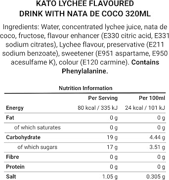 Kato Lychee Nata De Coco Drink, 320ml (Pack of 6) | Lychee Juice Drink with Coconut Jelly - Ready to Drink Tropical Beverage