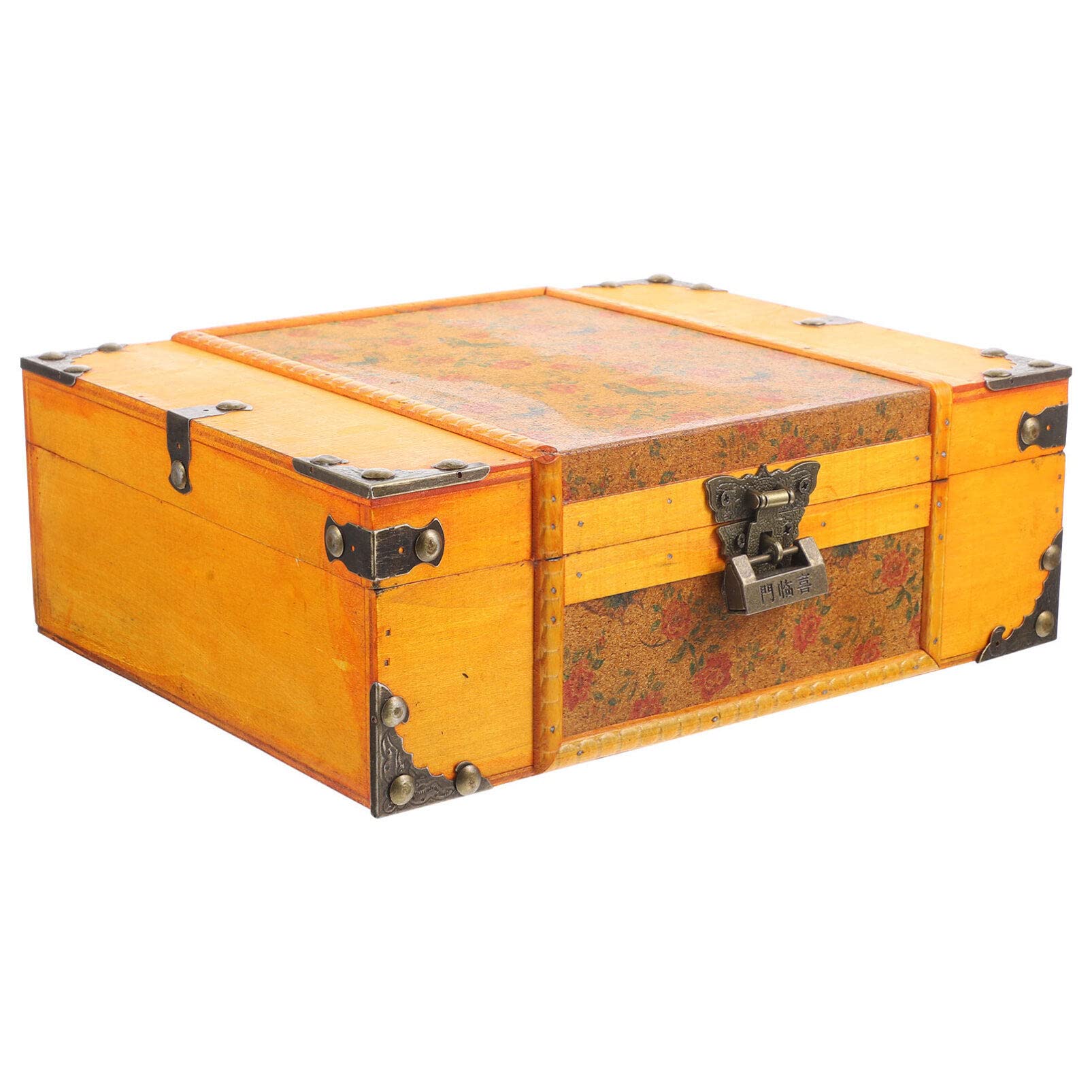 JOEBO Cofre de madera vintage para joyas, caja de recuerdos de madera, caja de arte decorativa, organizador de almacenamiento con cerradura, caja de recuerdos, grande