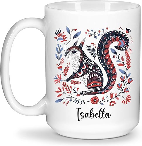 Miniatura 21 de Taza de café escandinava vintage, arte floral nórdico con ciervos, taza de café personalizada con nombre para amantes del arte popular, regalo para