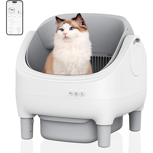 Self Cleaning Cat Litter Box with APP Control, Open-Top Automatic Litter Box for Multiple & Large Cats, 10.5L Sealed Waste Bin, Safety Sensors, Ultra-Quiet, Odor-Free, 2.4G WiFi
