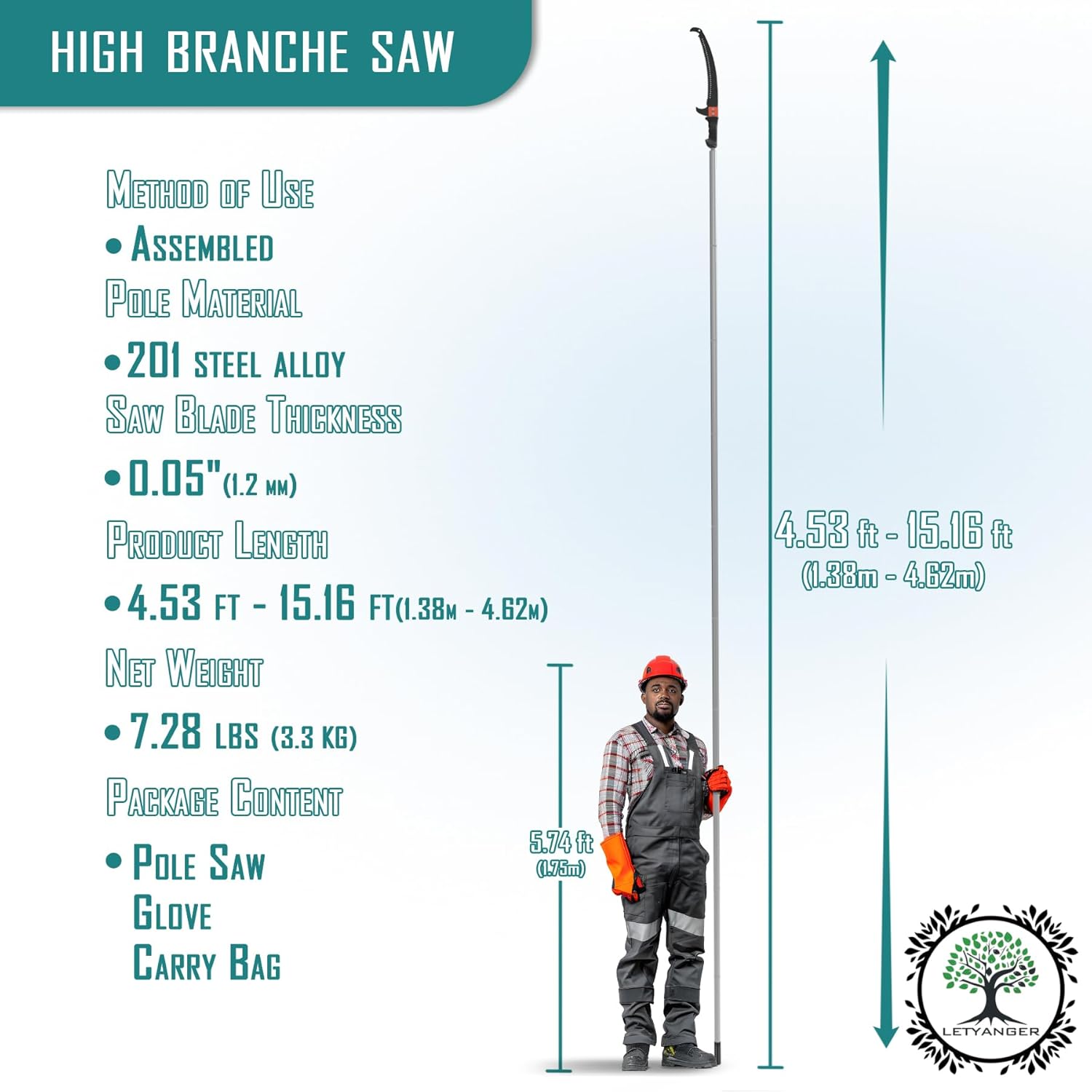 Pole Saws for Tree Trimming, 15ft Extendable Long Tree Trimmers Long Handle Pruner, Sharp Steel Blade, Tree Pruner, Tree Saw