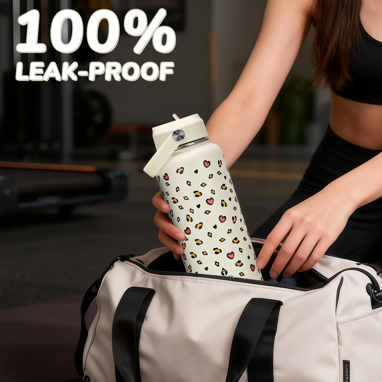 32 oz Insulated Water Bottle with Lid,Leopard Print Stainless Steel Water Bottl with Flip Straw and Handle,Gifts for Women Girls Teens Birthday Christmas,Leak Proof Cute Metal Water Bottle - Image 5