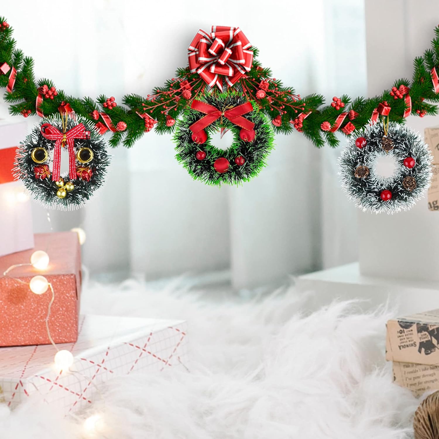 3Pcs Christmas Decorations Mini Christmas Wreaths Small Hanging,4.7Inch Christmas Tree Wreath Ornament - Image 5