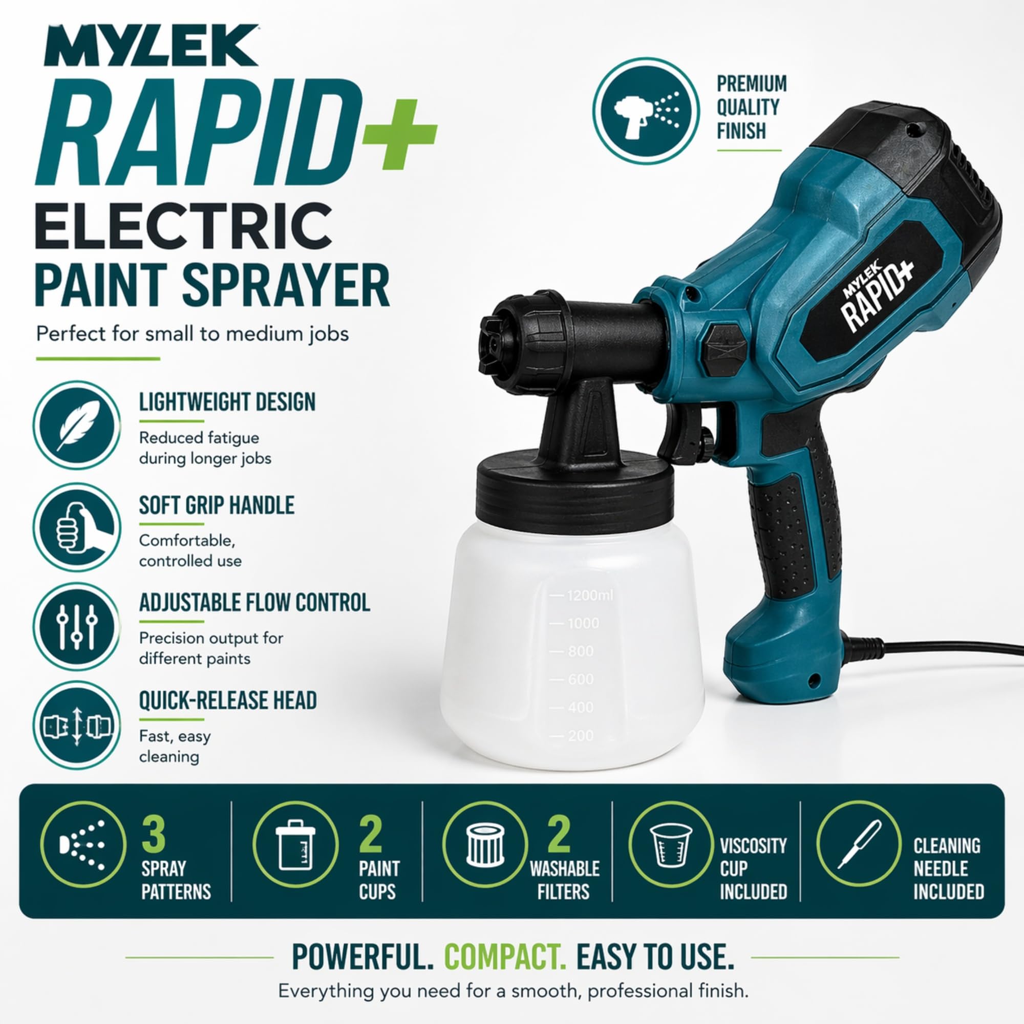 MYLEK Pistola pulverizadora eléctrica 400 W para interiores, exteriores, casa o jardín, vallas, paredes, madera, disolventes, pinturas a base de agua, emulsiones, barniz, conservantes y más