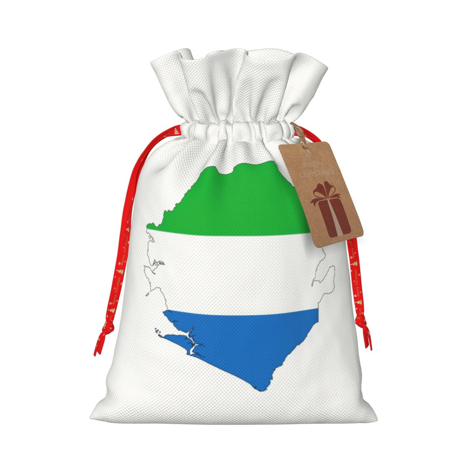 Sierra Leone Flag Map Print Christmas Gift Bags,Santa Wrapping Bag,Christmas Canvas Gift Bags With Drawstrings,Present Bag