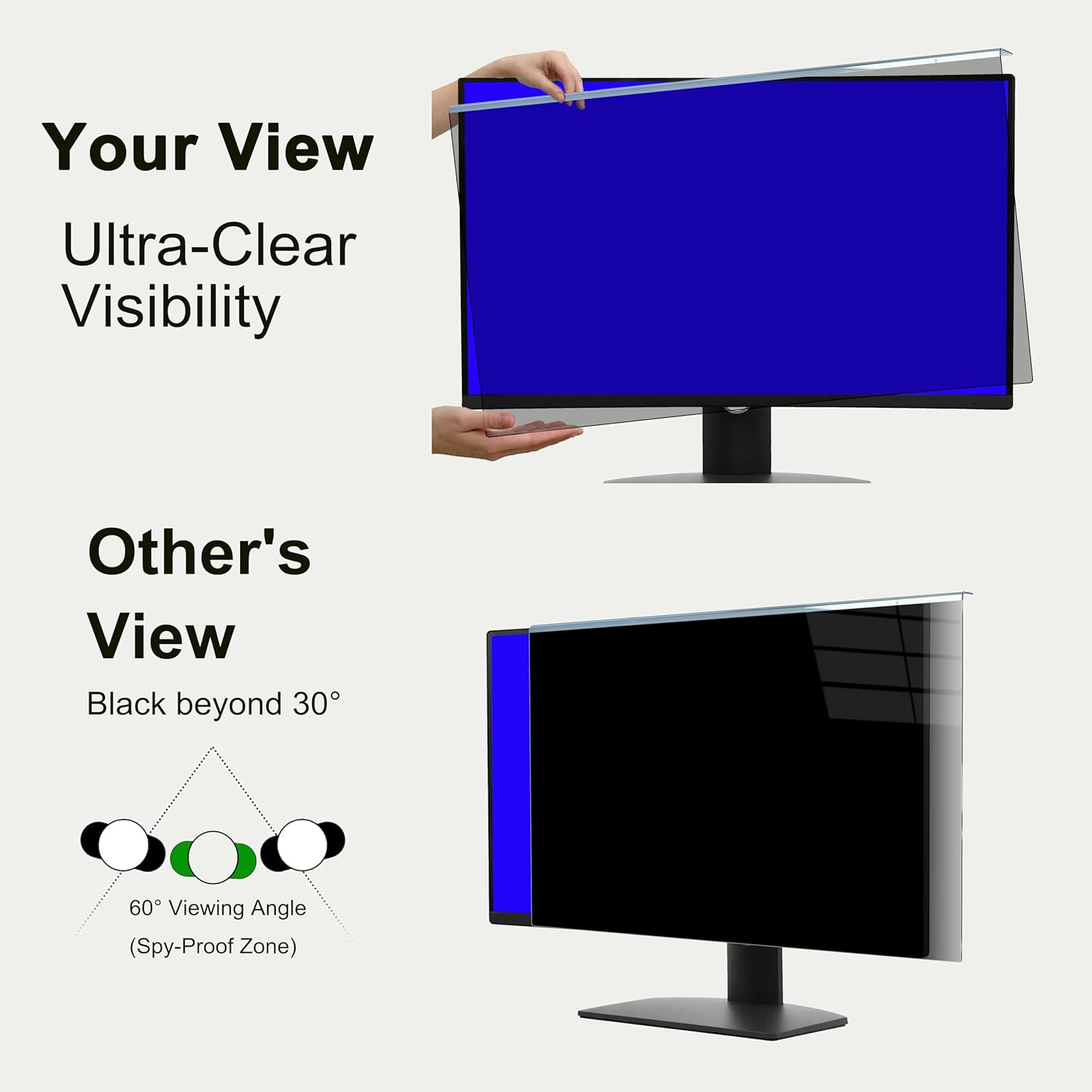 27 inch computer privacy screen filter for 16:9 16:10 monitor, anti-blue light, anti-uv,blue light blocking removable privacy protector shield fits 26-27" monitors 27"-16:9 (24.12"l x 14.02"w) [1 pack]