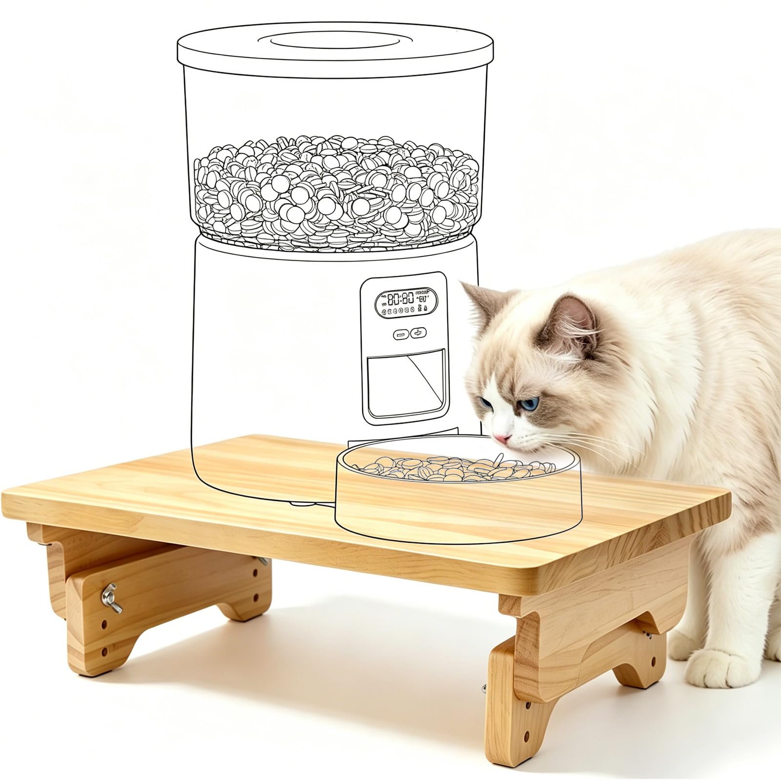 SZEE Adjustable Cat Bowl Stand, Elevated Cat Food Stand, 3-Height Setting