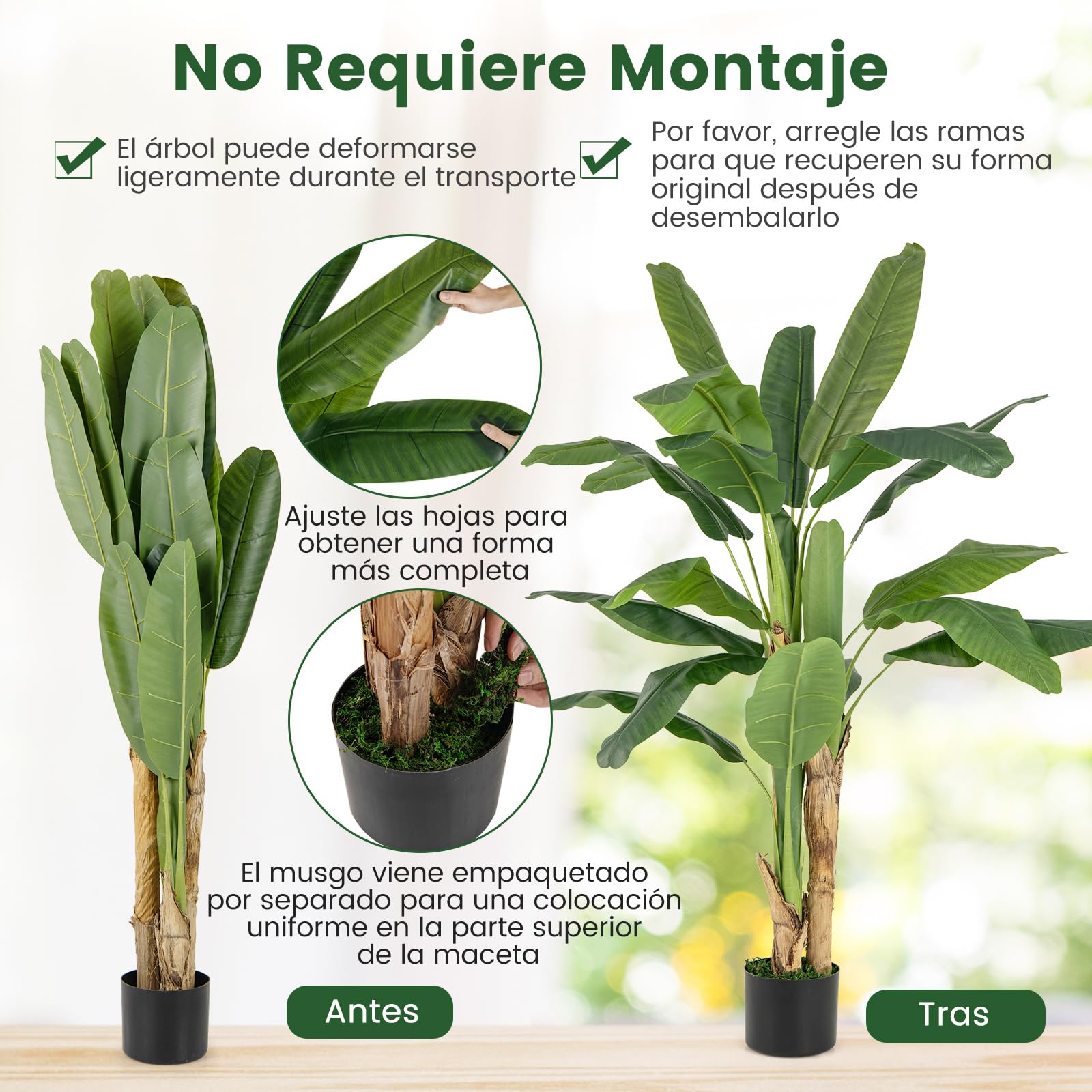COSTWAY Planta Artificial Decorativa de Ave del Paraíso, Platanera Artificial 160 cm, Árbol de Hojas de Plátano de Imitación en Maceta, Palmera Tropical Artificial Grande para Sala de Estar, Oficina