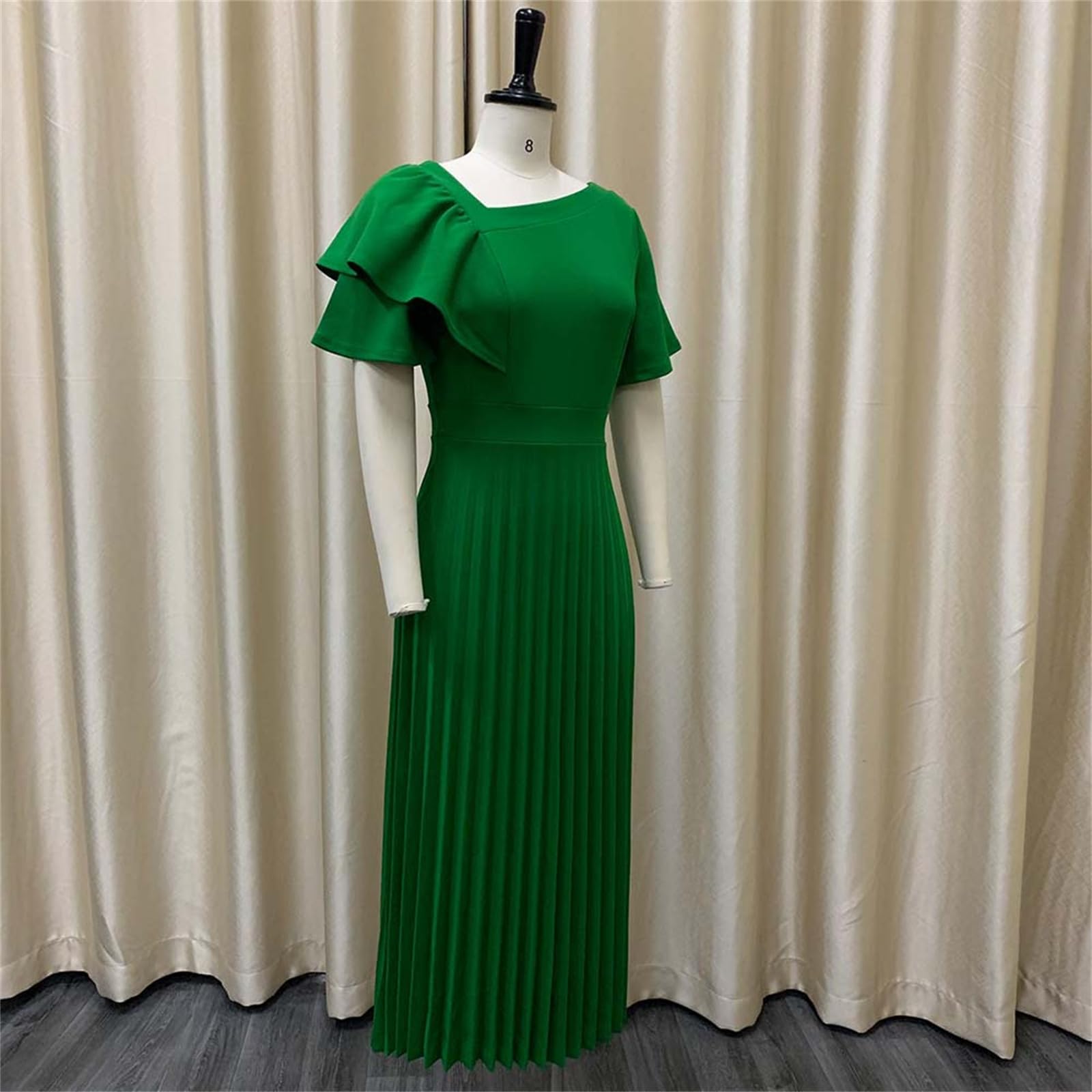 Vestido Midi Plisado para Mujer, con Mangas con Volantes, Escote en V, Cintura Alta y Estilo Casual y Fluido, Ideal para invitadas a Bodas y Fiestas