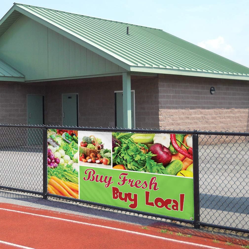 Vinyl Banner Multiple Sizes Buy Fresh Local Advertising Printing B Restaurant & Food Outdoor Weatherproof Industrial Yard Signs Green 4 Grommets 16x40Inches