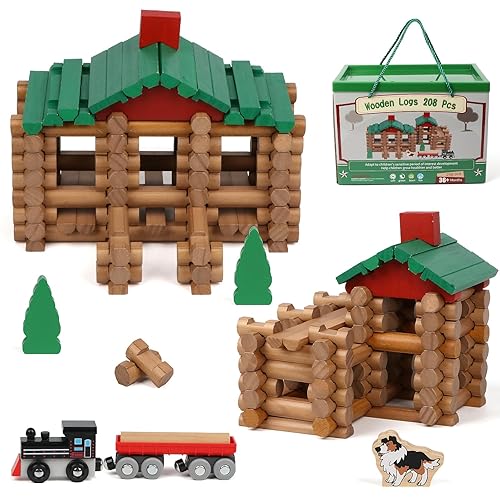 Wondertoys 208 Pcs Wooden Log Set - Classic Building Logs