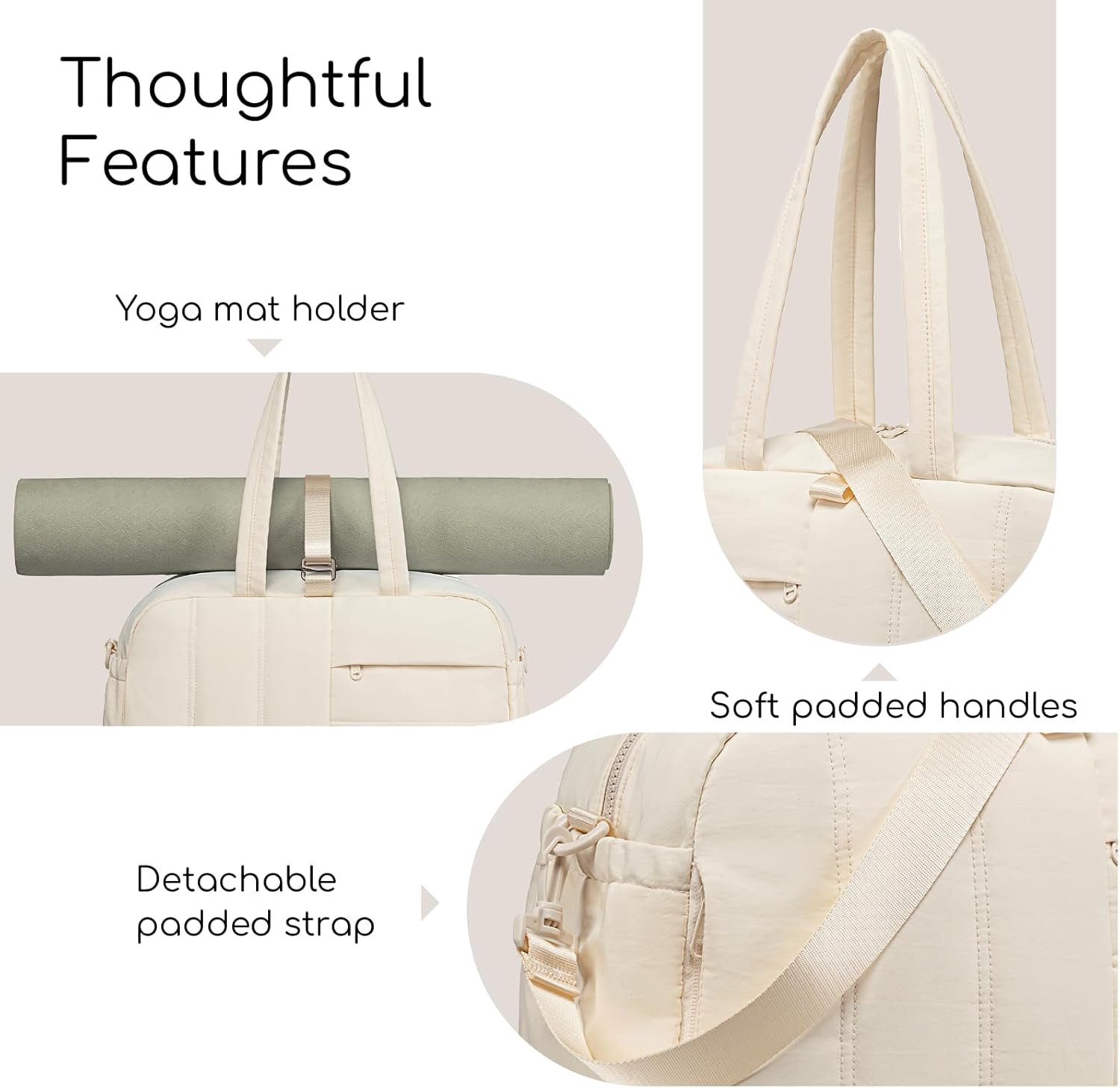 CAMTOP Gym Bag for Women with Yoga Mat Holder, Small Duffle Bag 16 Inches Personal Item Travel Bag with Muiti-Pockets Lightweight Carry on Water Resistant, Beige